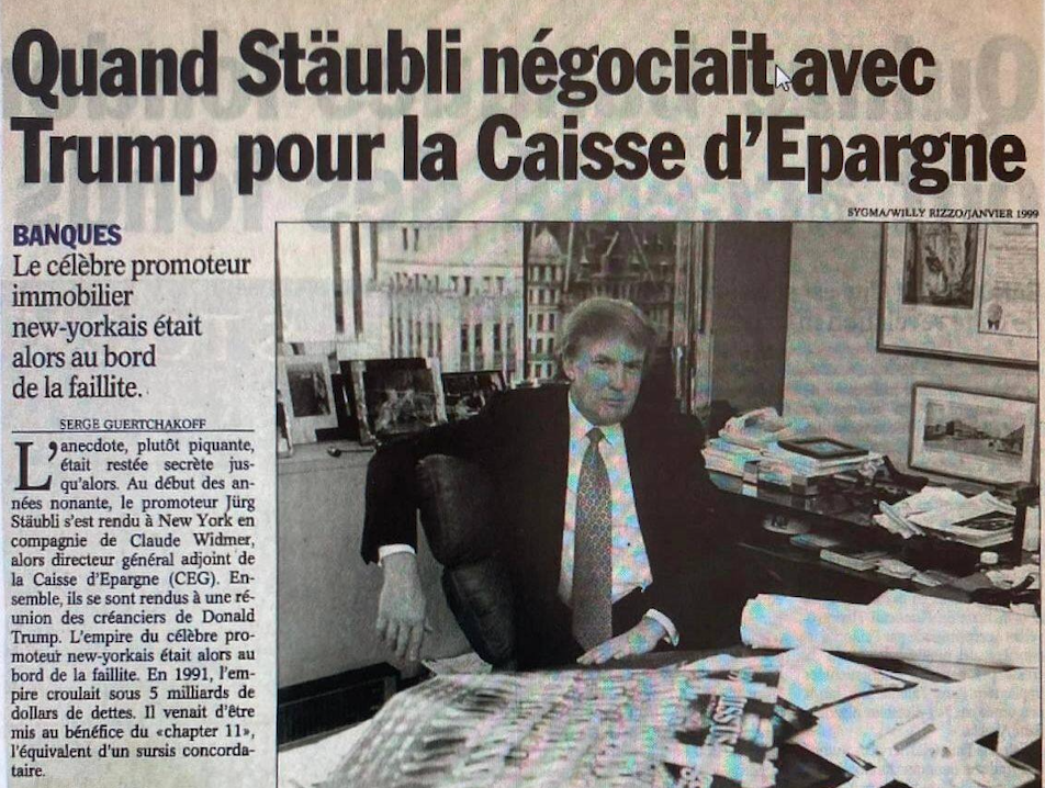 Le 10 mars 2001, la Tribune de Genève racontait comment Staübli avait négocié avec Trump, au nom des créanciers de la SBS.